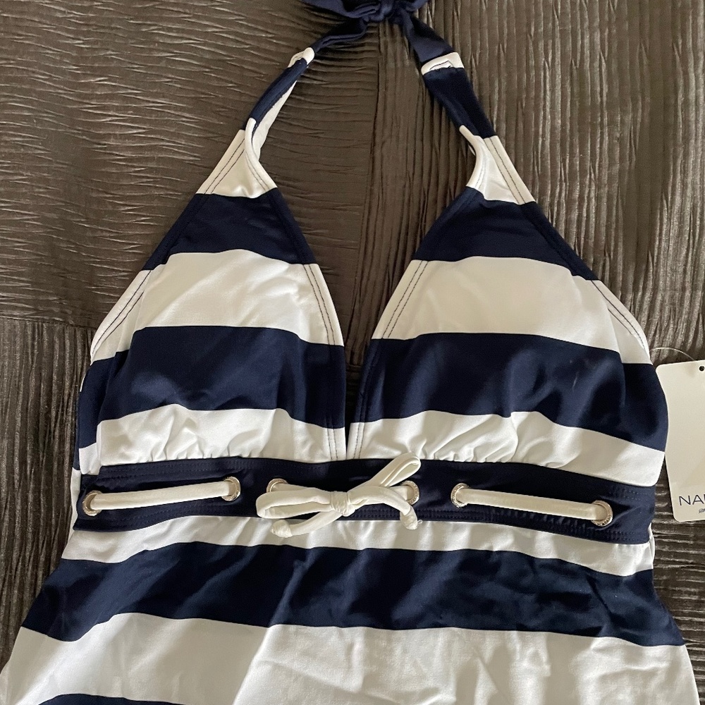 Halter tankini striped swimsuit
